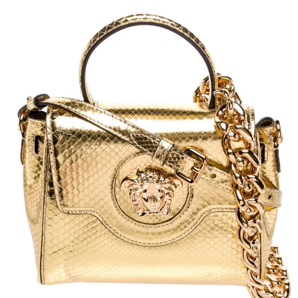 Versace Collection Gold Mini Satchel with Medusa Emblem